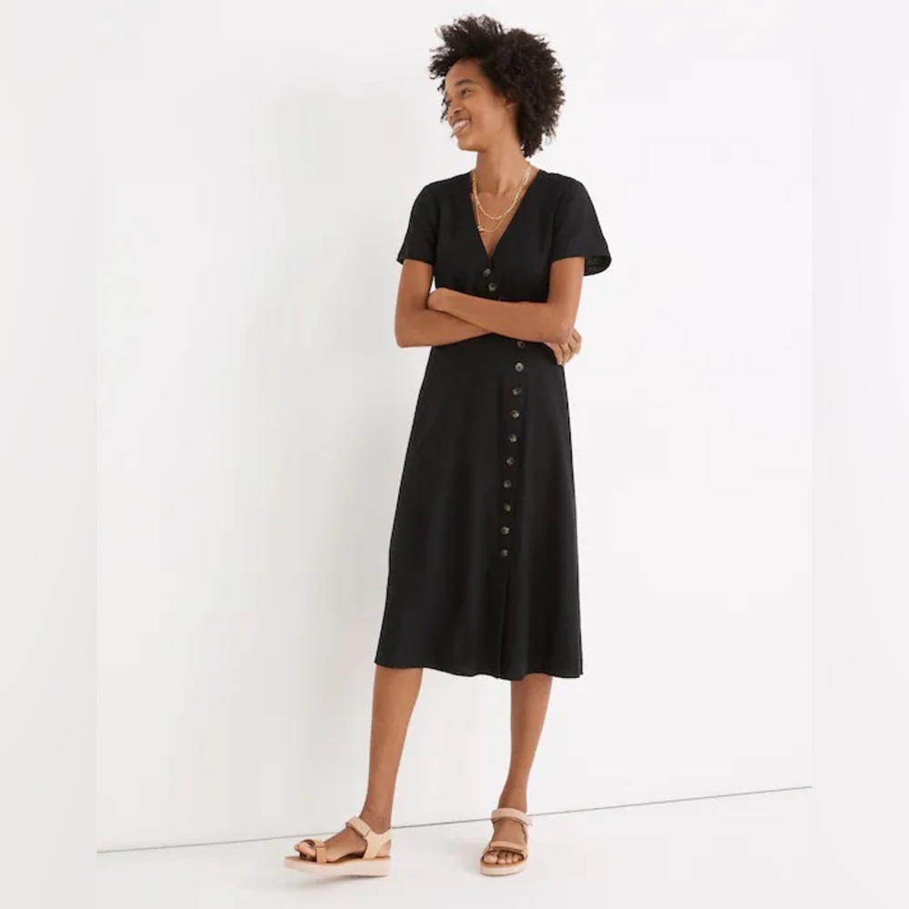 NWT Madewell Linen-Blend Button-Wrap Midi Dress
